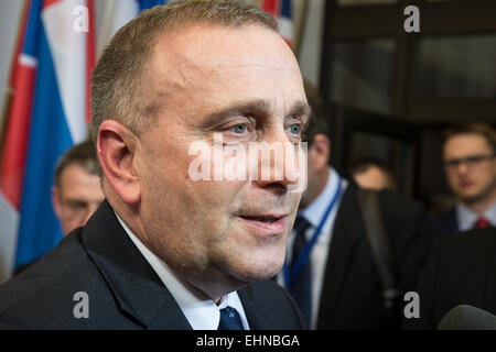 Bruxelles, BXL, Belgio. 16 Mar, 2015. Grzegorz Schetyna, ministro degli affari esteri polacco a livello europeo la sede del Consiglio a Bruxelles, in Belgio il 16.03.2015 da Wiktor Dabkowski Credito: Wiktor Dabkowski/ZUMA filo/Alamy Live News Foto Stock