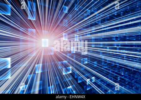 La tecnologia Blu sfondo con un brillante pezzo. Foto Stock