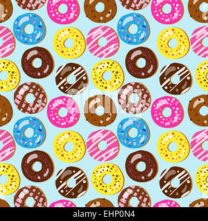 Modello senza giunture di ciambelle assortiti con diversi condimenti Foto Stock