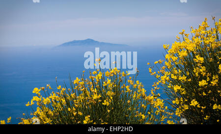 Splendide vedute del Vesuvio dalla sommità del Monte Solaro, Capri, Baia di Napoli, Italia Foto Stock