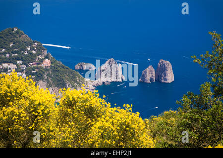 Viste mozzafiato dalla cima del Monte Solaro, Capri, Baia di Napoli, Italia Foto Stock