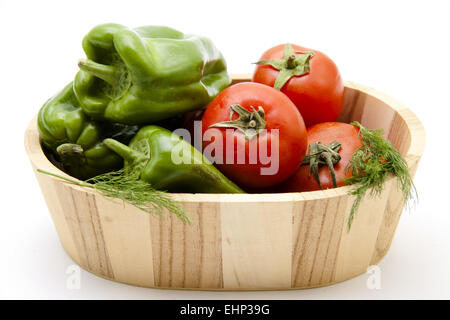 Paprika e pomodori in vasca Foto Stock