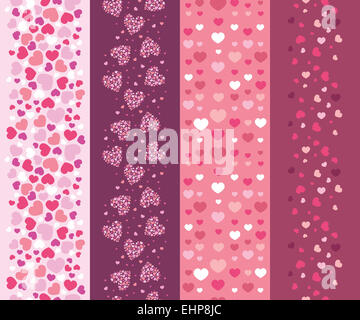 Set di quattro cuori romantica perfetta verticale patterns border Foto Stock