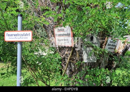 Molti segni su una struttura ad albero Foto Stock