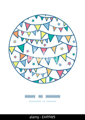 Coloratissimo doodle bunting flags decor cerchio sfondo pattern Foto Stock