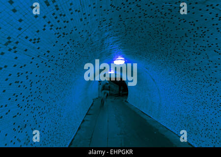 Tunnel pedonale di notte Foto Stock