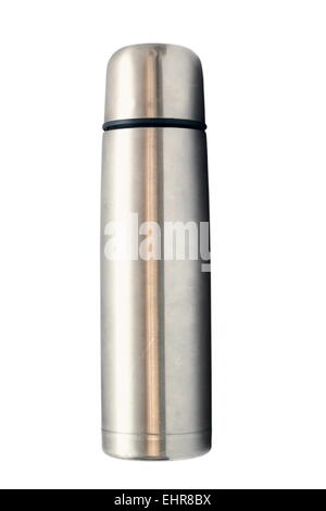 Vecchio usato thermos isolate su sfondo bianco Foto Stock