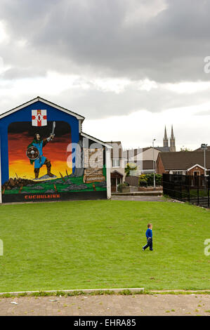 Cuchulainn - mitico eroe irlandese. Lealisti murale in East Belfast Foto Stock