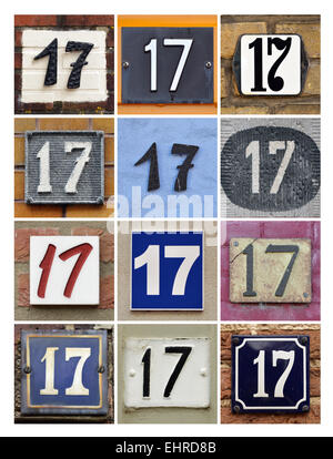 Numero 17 - Collage di numeri per casa diciassette Foto Stock