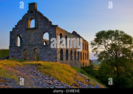 Gwynedd, il Parco Nazionale di Snowdonia, Cwm Ystradllyn, rovine di ardesia Ynysypandy mill Foto Stock