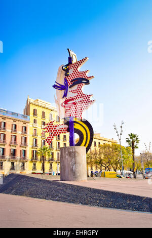 Barcellona è la testa di Roy Lichtenstein. Passeig de Colom, Barcellona, in Catalogna, Spagna. Foto Stock