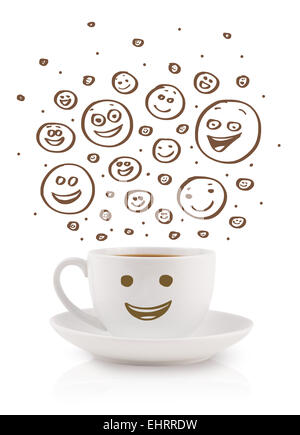 Caffè in tazza marrone con disegnati a mano felice smile Foto Stock