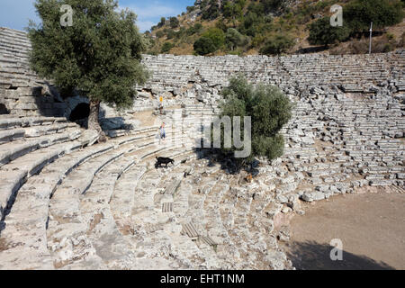 Vista del posto a sedere nel teatro di Kaunos, Dalyan, Turchia Foto Stock