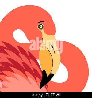 Ritratto grafico di un bel rosso flamingo su sfondo bianco Foto Stock