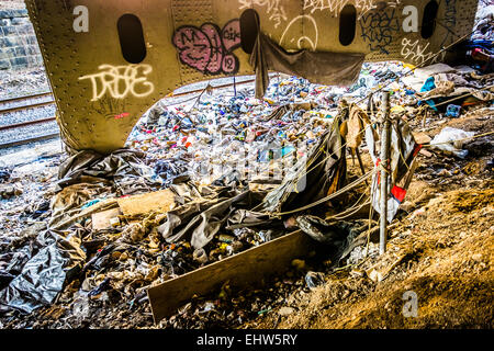 Cestino sotto il Howard Street Bridge a Baltimora, Maryland. Foto Stock