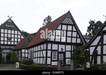 Casa con travi di legno in Bad Essen, Germania Foto Stock