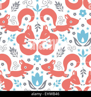 Carino volpi seamless sfondo pattern Foto Stock