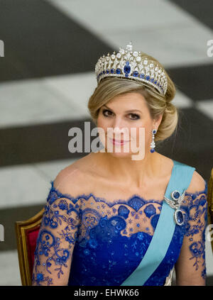 Copenhagen, Danimarca. Xvii Mar, 2015. Regina Maxima dei Paesi Bassi al banchetto di stato nel palazzo di Christiansborg a Copenhagen, in Danimarca, il 17 marzo 2015. La Dutch King e Queen sono in Danimarca per una due giorni di visita di stato. Credito: dpa picture alliance/Alamy Live News Foto Stock