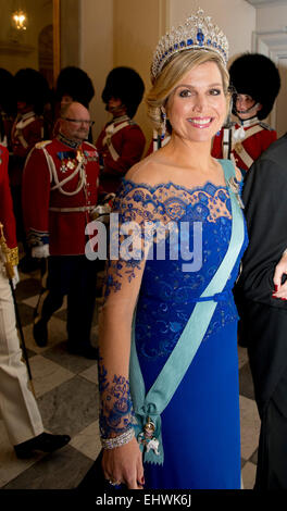 Copenhagen, Danimarca. Xvii Mar, 2015. Regina Maxima dei Paesi Bassi al banchetto di stato nel palazzo di Christiansborg a Copenhagen, in Danimarca, il 17 marzo 2015. La Dutch King e Queen sono in Danimarca per una due giorni di visita di stato. Credito: dpa picture alliance/Alamy Live News Foto Stock