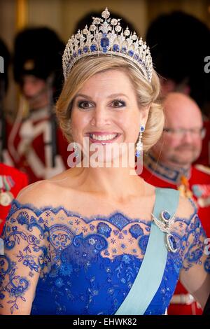 Copenhagen, Danimarca. Xvii Mar, 2015. Regina Maxima dei Paesi Bassi al banchetto di stato nel palazzo di Christiansborg a Copenhagen, in Danimarca, il 17 marzo 2015. La Dutch King e Queen sono in Danimarca per una due giorni di visita di stato. Credito: dpa picture alliance/Alamy Live News Foto Stock