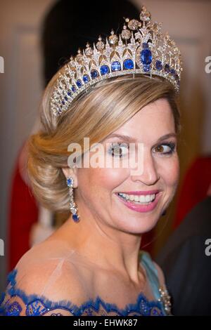 Copenhagen, Danimarca. Xvii Mar, 2015. Regina Maxima dei Paesi Bassi al banchetto di stato nel palazzo di Christiansborg a Copenhagen, in Danimarca, il 17 marzo 2015. La Dutch King e Queen sono in Danimarca per una due giorni di visita di stato. Credito: dpa picture alliance/Alamy Live News Foto Stock