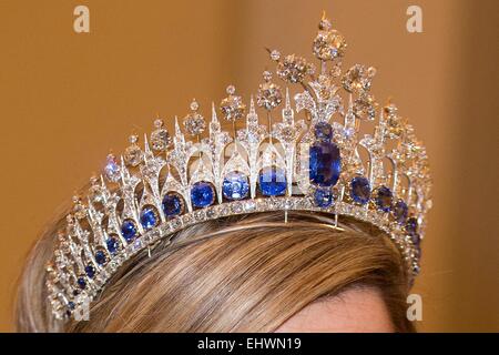 Copenhagen, Danimarca. Xvii Mar, 2015. Regina Maxima dei Paesi Bassi al banchetto di stato nel palazzo di Christiansborg a Copenhagen, in Danimarca, il 17 marzo 2015. La Dutch King e Queen sono in Danimarca per una due giorni di visita di stato. Credito: dpa picture alliance/Alamy Live News Foto Stock