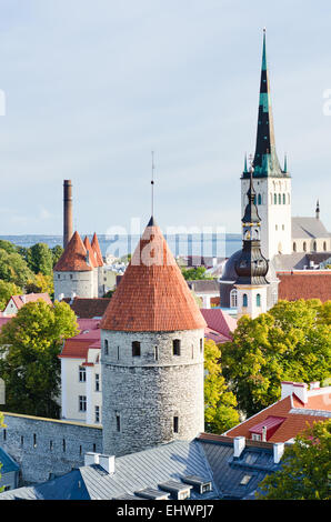 Torri di una fortificazione della vecchia Tallinn Foto Stock