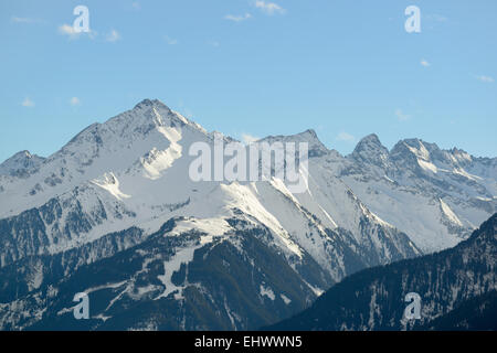 Summit Ahornspitze (lato sinistro), Mayrhofen, Zillertal, Tirolo, Austria Foto Stock