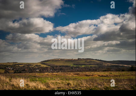 Anelli Cissbury Età del Ferro Hill Fort sulla South Downs, West Sussex, Regno Unito Foto Stock