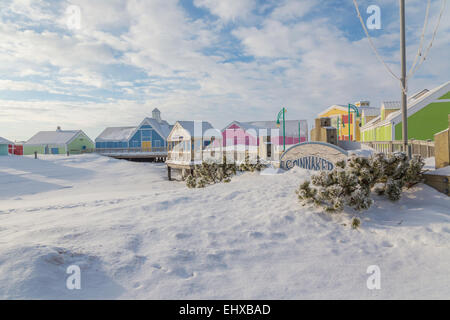 Vista invernale di Spinnaker's Landing, un punto di vendita al dettaglio lo sviluppo del turismo, in Summerside, Prince Edward Island, Canada Foto Stock