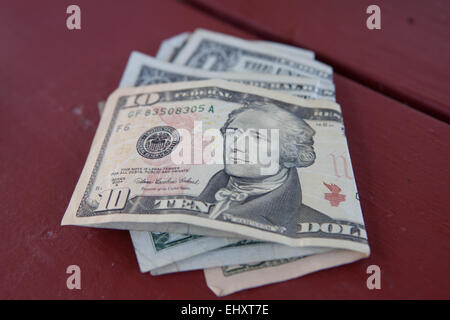 Dollari americani, dieci dollari, un dollaro, presidente americano, denaro Foto Stock