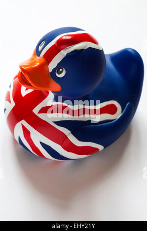 Divertimento Unione Jack rubber duck isolati su sfondo bianco Foto Stock