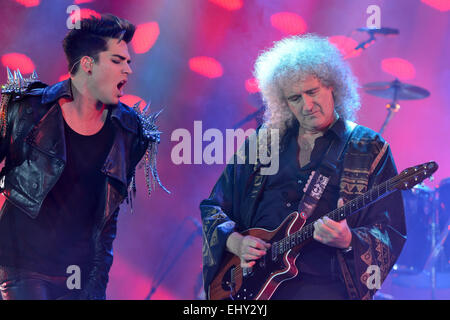 WROCLAW, Polonia - 7 luglio: Concerto Queen + Adam Lambert nel Rock Festival a Wroclaw in luglio 7, 2012 a Wroclaw in Polonia. Foto Stock