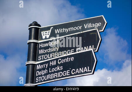 Cartello a Stourbriidge Canal, Brierley Hill, West Midlands, England, Regno Unito Foto Stock