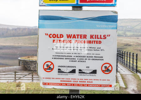 Un segnale di avvertimento circa il nuoto in serbatoi. Foto Stock
