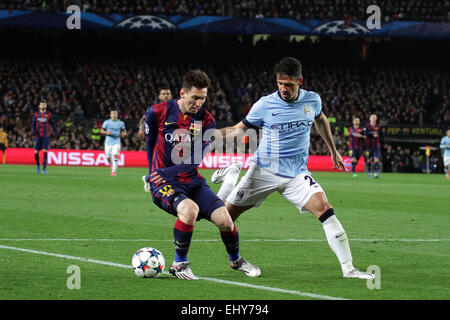 Camp Nou, Barcellona, Spagna. Xviii Mar, 2015. Champions League. Barcellona contro Manchester City. Messi contestata dal credito Demichelis: Azione Plus sport/Alamy Live News Foto Stock