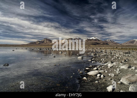 Vista pittoresca dei vulcani, in boliviano Sajama Parco nazionale Foto Stock