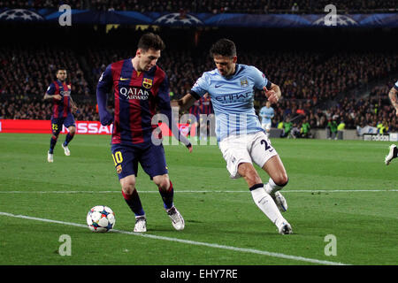 Camp Nou, Barcellona, Spagna. Xviii Mar, 2015. Champions League. Barcellona contro Manchester City. Messi contestata dal credito Demichelis: Azione Plus sport/Alamy Live News Foto Stock