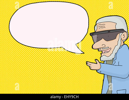 Uomo che indossa occhiali per realtà virtuale con bolla di word Foto Stock