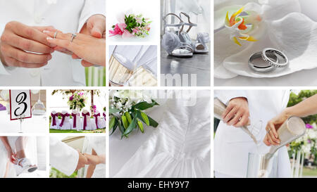 Wedding Collage a tema composto da diverse immagini Foto Stock