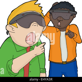 In bianco e nero gli uomini indossano la realtà virtuale lenti Foto Stock