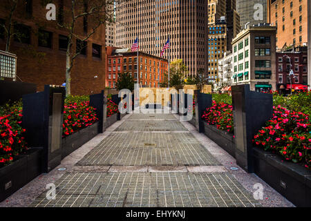 Giardini presso la New York Vietnam Veterans Memorial Plaza di Lower Manhattan, New York. Foto Stock