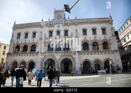 Il Rossio stazione ferroviaria in piazza Rossio nel quartiere Baixa , Lisbona - Portogallo Foto Stock