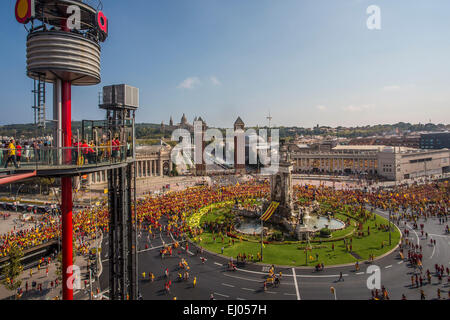 Barcellona, la città, Espana, quadrato, umana, Montjuich, collina, Diada, Spagna, Europa, Catalonia, celebrazione, colorata folla, Demonstr Foto Stock