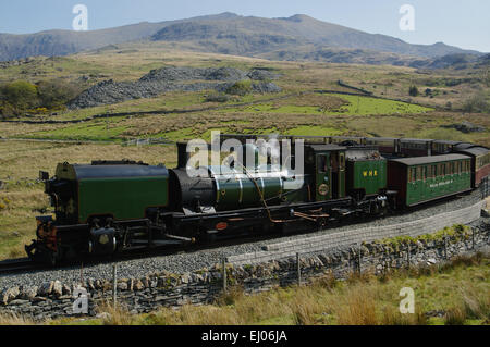 Welsh Highland Railway, vapore; ferrovia Snowdon, Rhyd Ddu, North West Wales Foto Stock