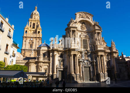 Catedral, la chiesa cattedrale, Plaza del Cardenal Belluga square, città vecchia, Murcia, Spagna Foto Stock