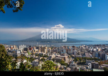 City, Giappone, Asia, Kagoshima, Kyushu, paesaggio, Sakurajima, vulcano attivo, colorata, montagna, caduta, isola, nessun popolo, panor Foto Stock