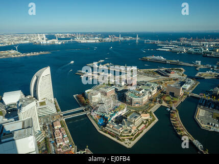 Bridge, Cosmo World, Giappone, Asia, Yokohama City, antenna, architettura, bay, bridge, complesso ruota panoramica Ferris, nessun popolo, panorama, Foto Stock