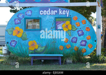 Stati Uniti d'America, Florida, Levy County, Cedar Key, colorato, trailer, camper, strada Foto Stock