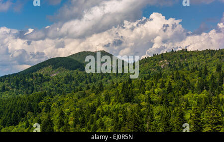 Vista delle montagne distanti dai diavoli Courthouse, vicino la Blue Ridge Parkway nella Carolina del Nord. Foto Stock